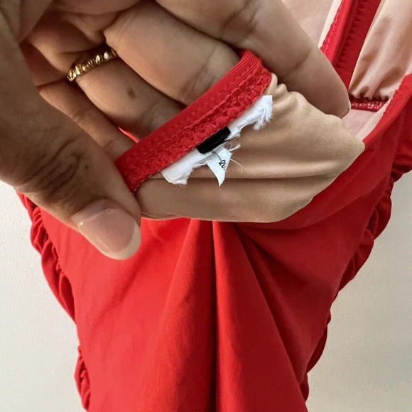 J. Crew Red Ruched V-Neck One Piece Swimsuit Women's XS Bathing Suit - Picture 15 of 16
